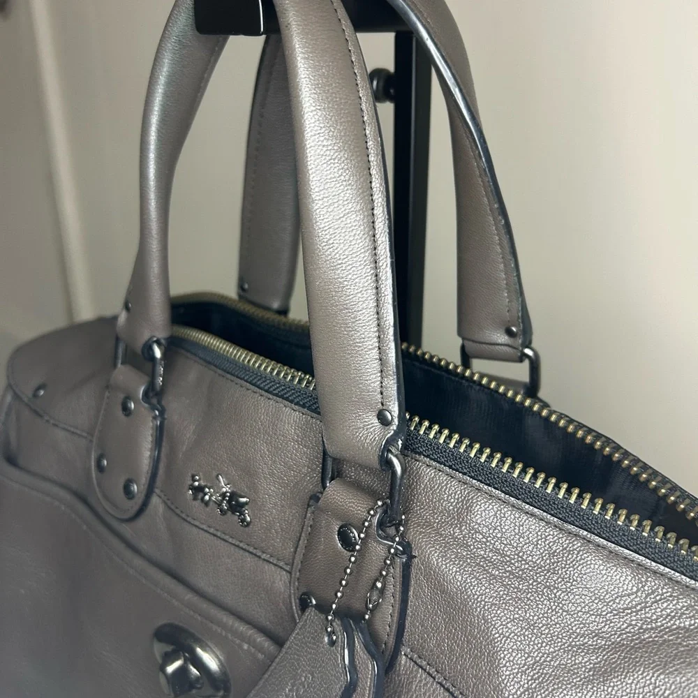Coach Rhyder Gunmetal Metallic Leather Satchel